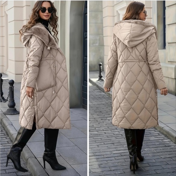 Jackets & Blazers - Stylish Quilted Tan Coat with Faux Fur Collar